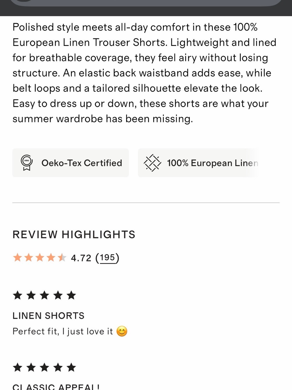 Quince 100% European linen trouser Shorts - Picture 9 of 9